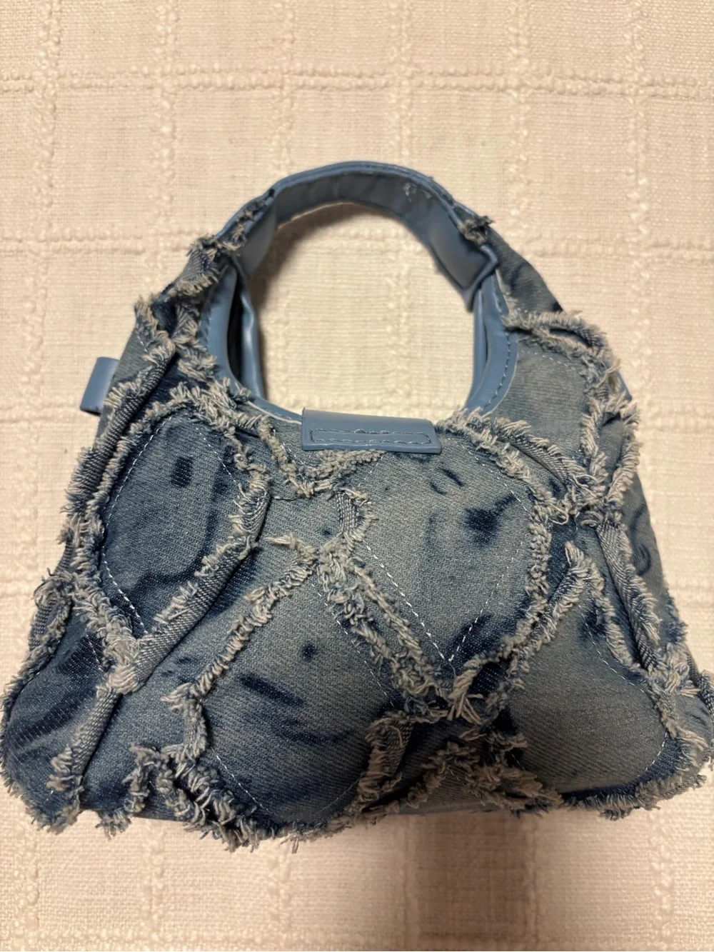 Y2K Grunge Frayed Trim Patchwork Denim Mini Hobo handbag